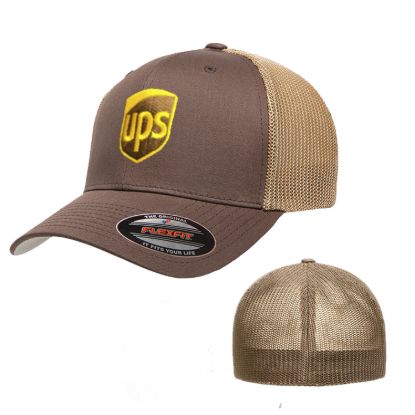 Ups embroidered mesh flexfit adjustable trucker brown hat