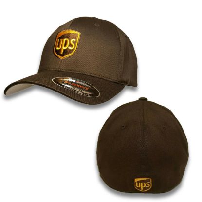 Ups flexfit brown baseball cap hat embroidered front back fitted