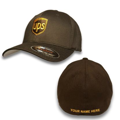 Ups embroidered front back fitted flexfit brown baseball cap hat personalized name