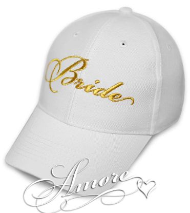 Bride wedding baseball cap gold embroidery white hat