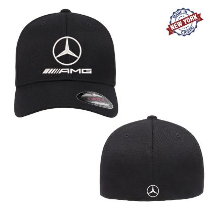 Mercedes benz amg logo embroidered front back flexfit fitted black ball cap