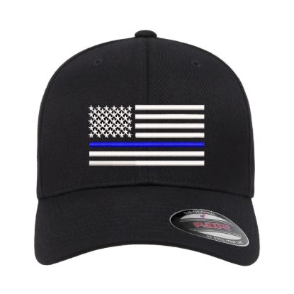 Thin blue line police support embroidered flexfit hat baseball cap