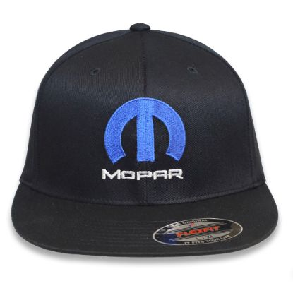 Mopar flex fit style embroidery black hat with blue logo