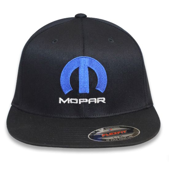Mopar flex fit style embroidery black hat with blue logo