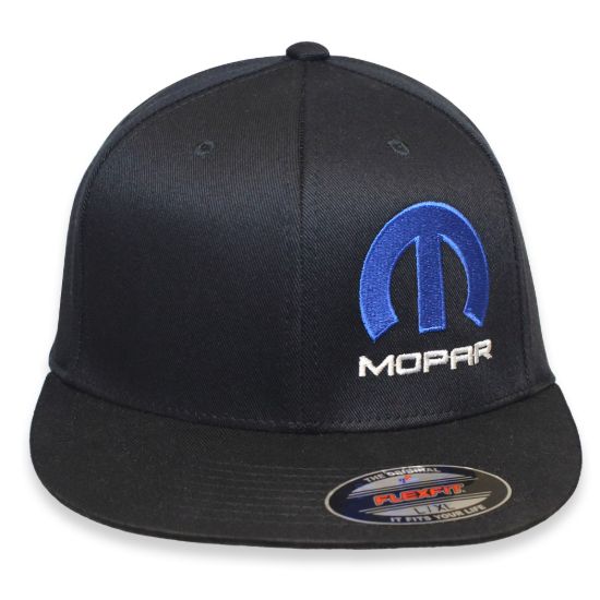 Mopar blue logo flex fit style left side embroidery