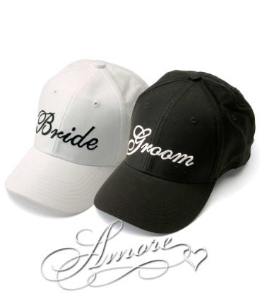 New bride and groom wedding baseball caps black and white