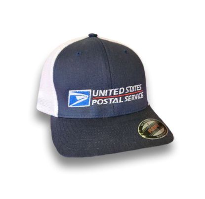 Usps navy blue and white mesh embroidered flexfit hat