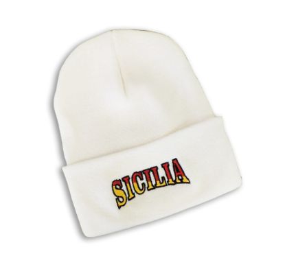 Sicilia sicilian flag embroidered white beanie with cuff