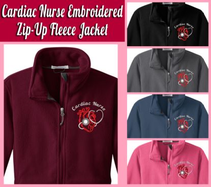 Cardiac nurse embroidered zip up fleece jacket