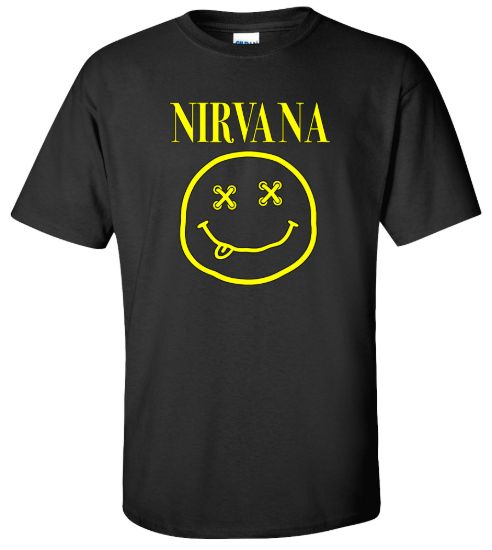 Nirvana rock band smiley face music t shirt